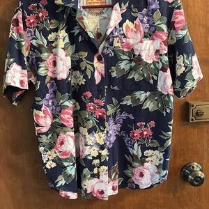Vintage 80s Floral Camp Anderson California Button Up Short Sleeve Top Small
